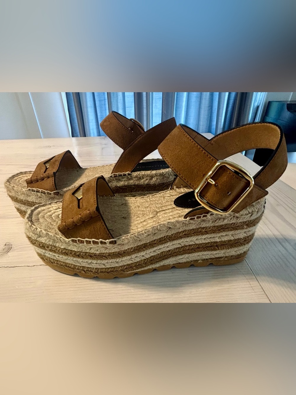 Stella McCartney NIB Gaia Platform Espadrille Wedges in pecan